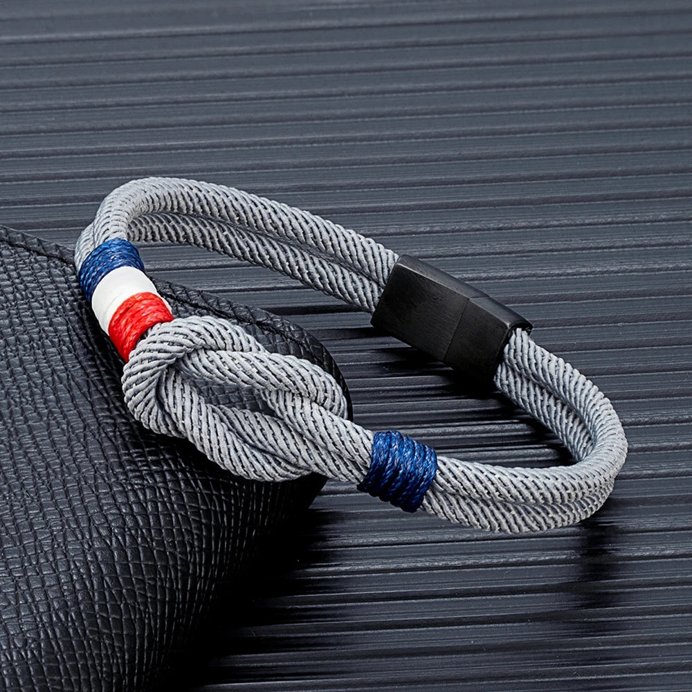 Bracelet Homme Tricolore France – Cordon Tressé Acier Inoxydable | Édition Supporter