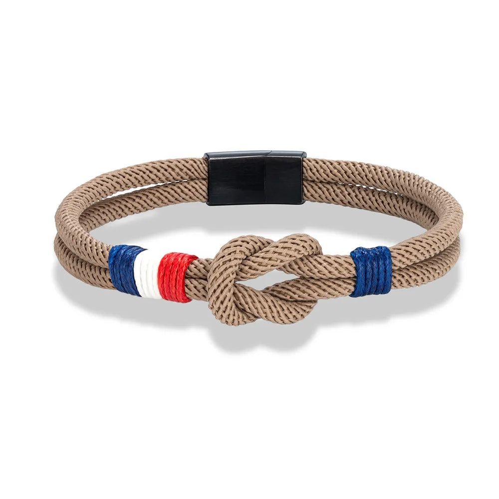 Bracelet Homme Tricolore France – Cordon Tressé Acier Inoxydable | Édition Supporter