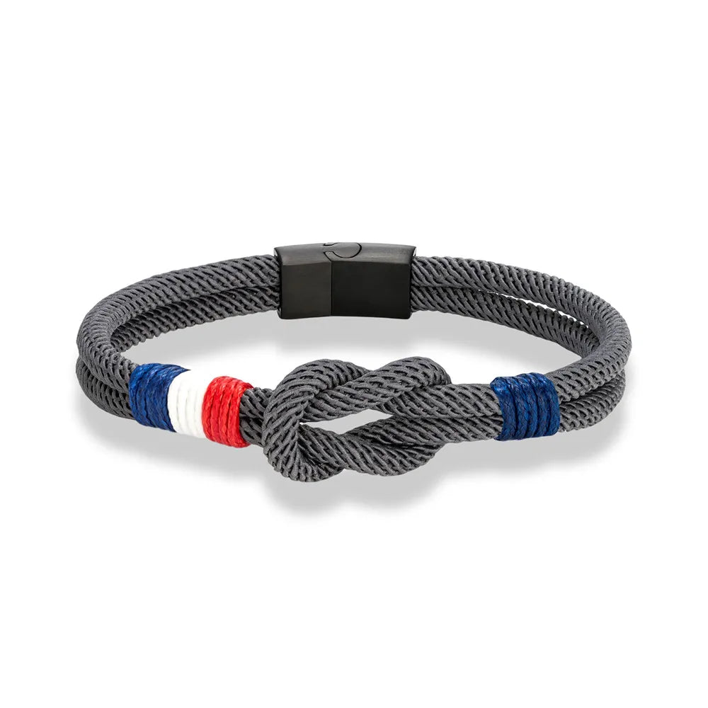 Bracelet Homme Tricolore France – Cordon Tressé Acier Inoxydable | Édition Supporter
