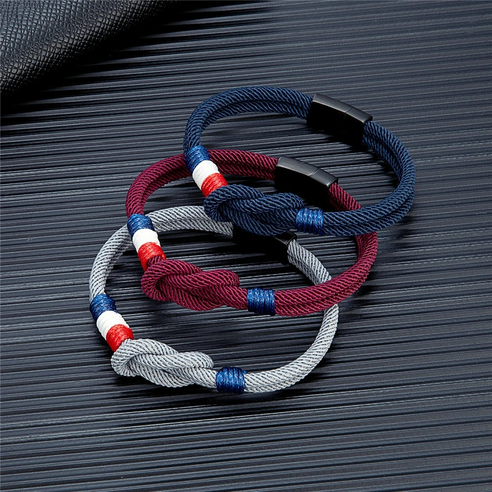 Bracelet Homme Tricolore France – Cordon Tressé Acier Inoxydable | Édition Supporter