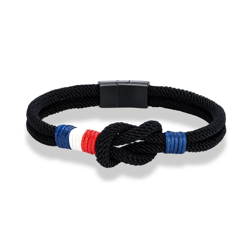 Bracelet Homme Tricolore France – Cordon Tressé Acier Inoxydable | Édition Supporter