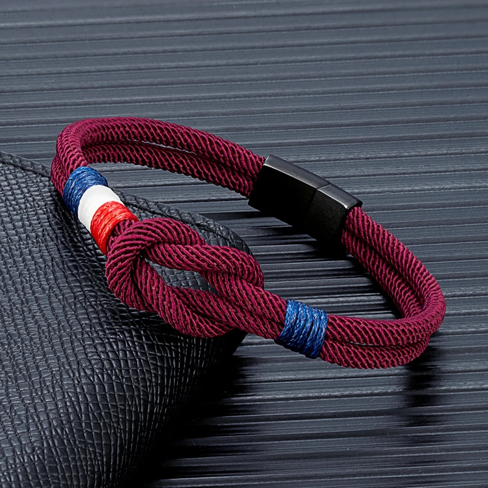 Bracelet Homme Tricolore France – Cordon Tressé Acier Inoxydable | Édition Supporter