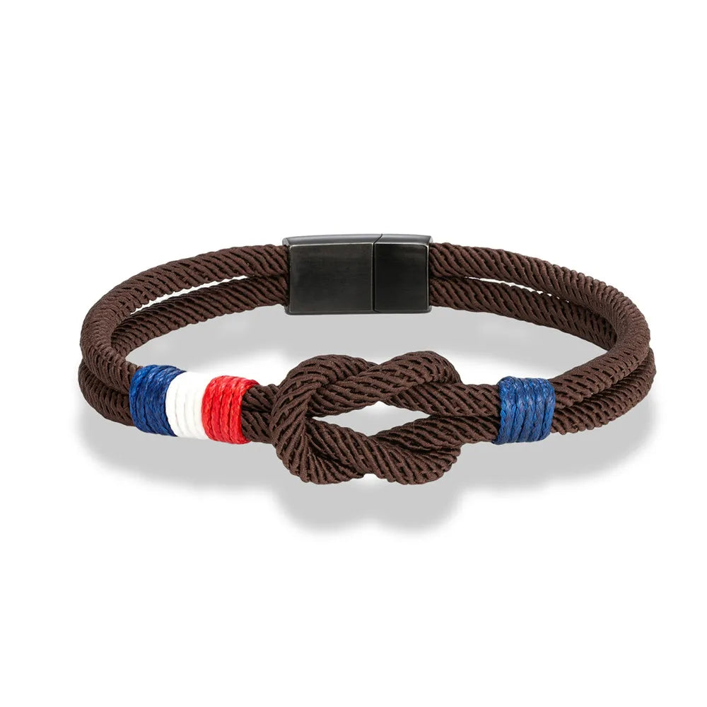 Bracelet Homme Tricolore France – Cordon Tressé Acier Inoxydable | Édition Supporter