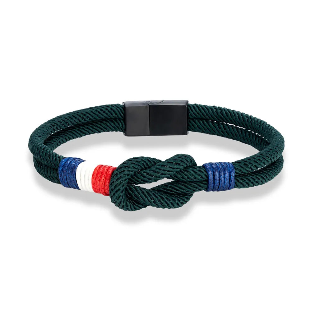 Bracelet Homme Tricolore France – Cordon Tressé Acier Inoxydable | Édition Supporter