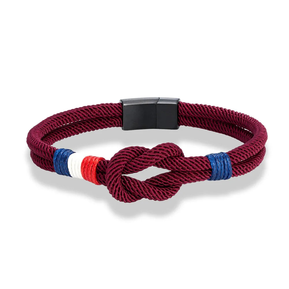 Bracelet Homme Tricolore France – Cordon Tressé Acier Inoxydable | Édition Supporter