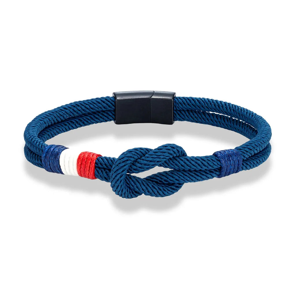 Bracelet Homme Tricolore France – Cordon Tressé Acier Inoxydable | Édition Supporter